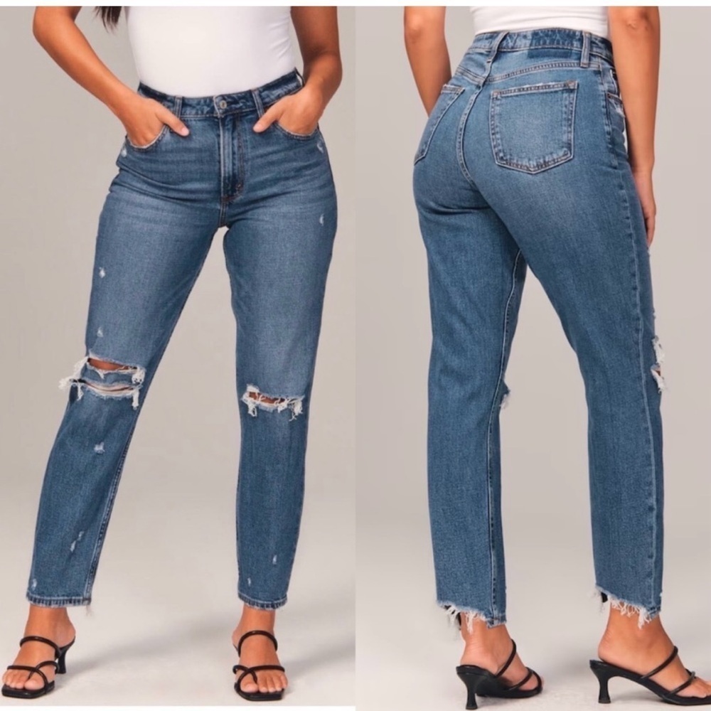 ABERCROMBIE & FITCH The Mom High Rise Jean Curve Love Destroyed Size 28/6R